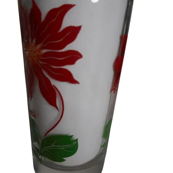 MCM Peanut Butter Juice Glass Tumbler Dark Red Poinsettia Estate find 5" #8 - Picture 2 of 6